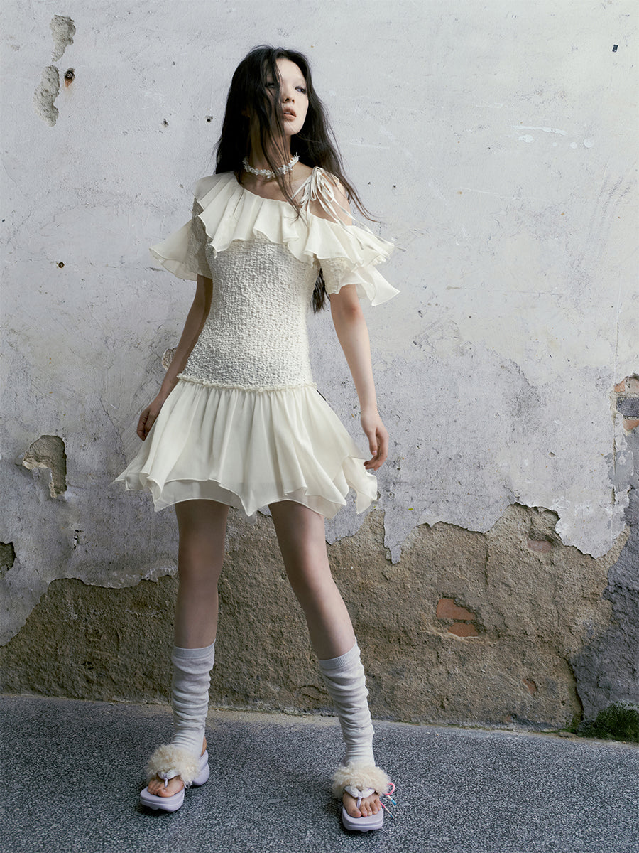 One-Shoulder Washer Frill Dress