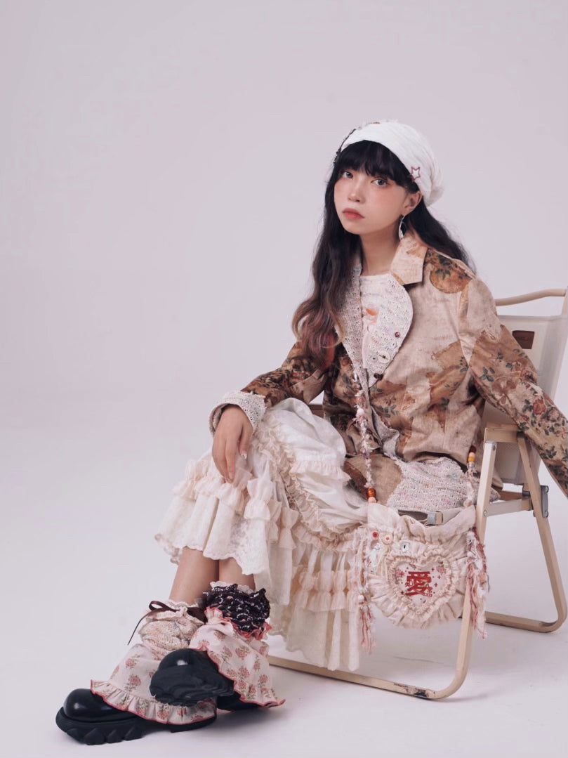 Lace Love Cake Embroidered Pleated Crossbody Bag