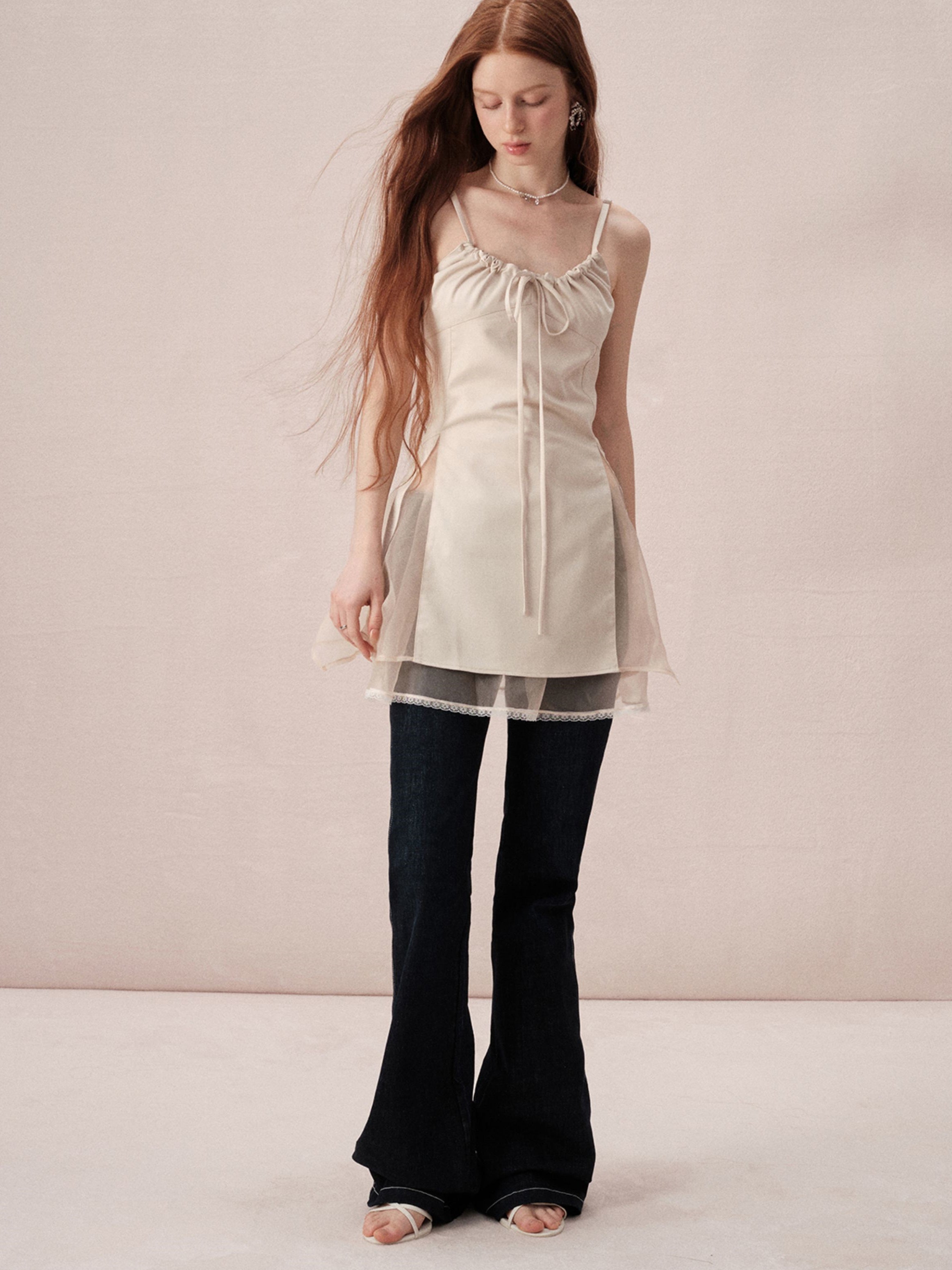 Sweet And Spicy Design Lace Mesh Splicing Suspenders One-piece