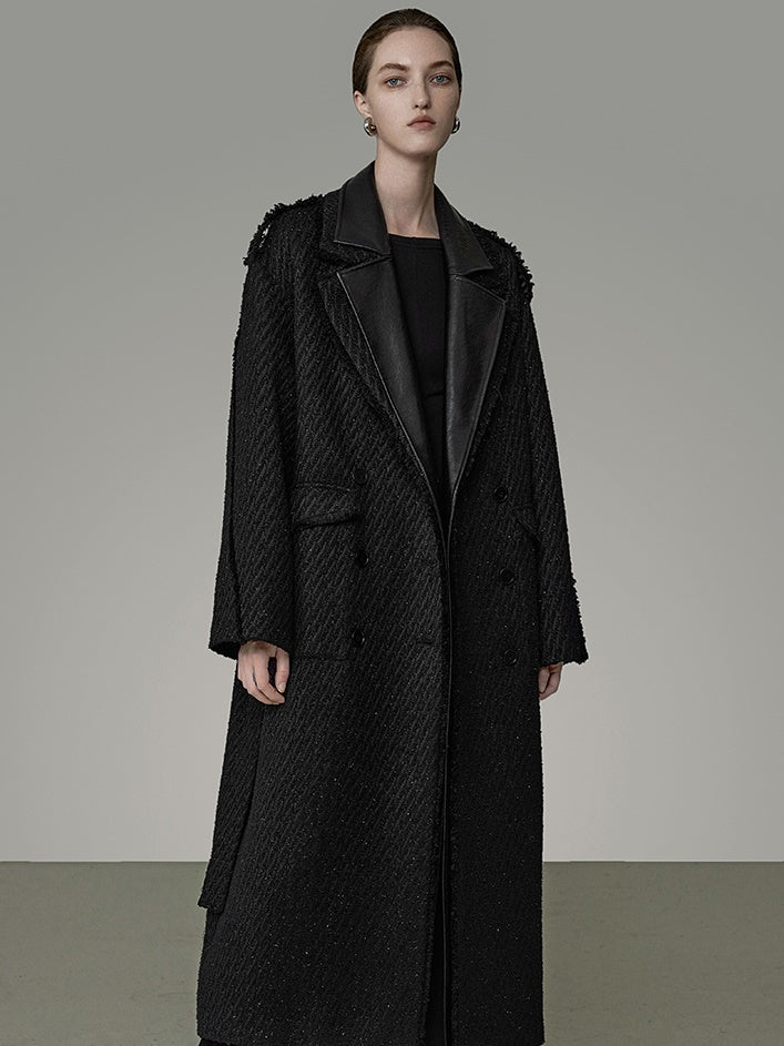 Raw Edge Fur Double-layer Collar Long Coat