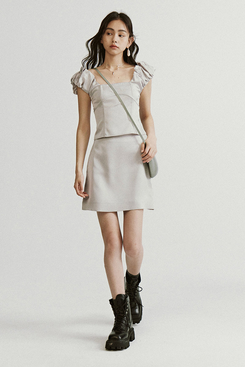 Bubble Sleeve Short Top & A-Line Minirock