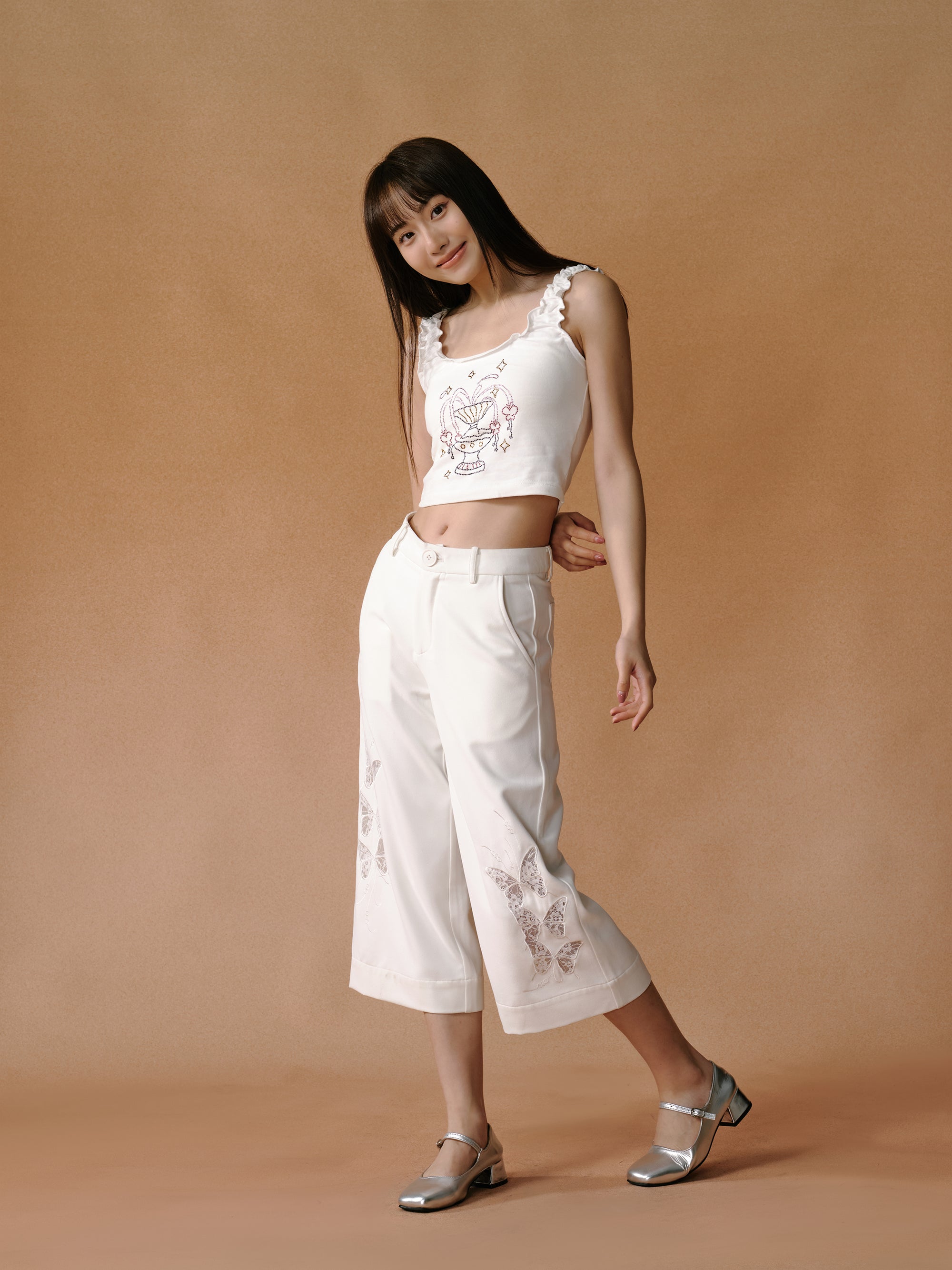 Butterfly Lace Hollow Gaucho Pants