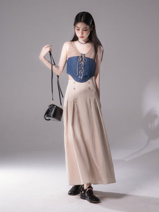 Imitation Denim And Knitted Color Contrast Vest