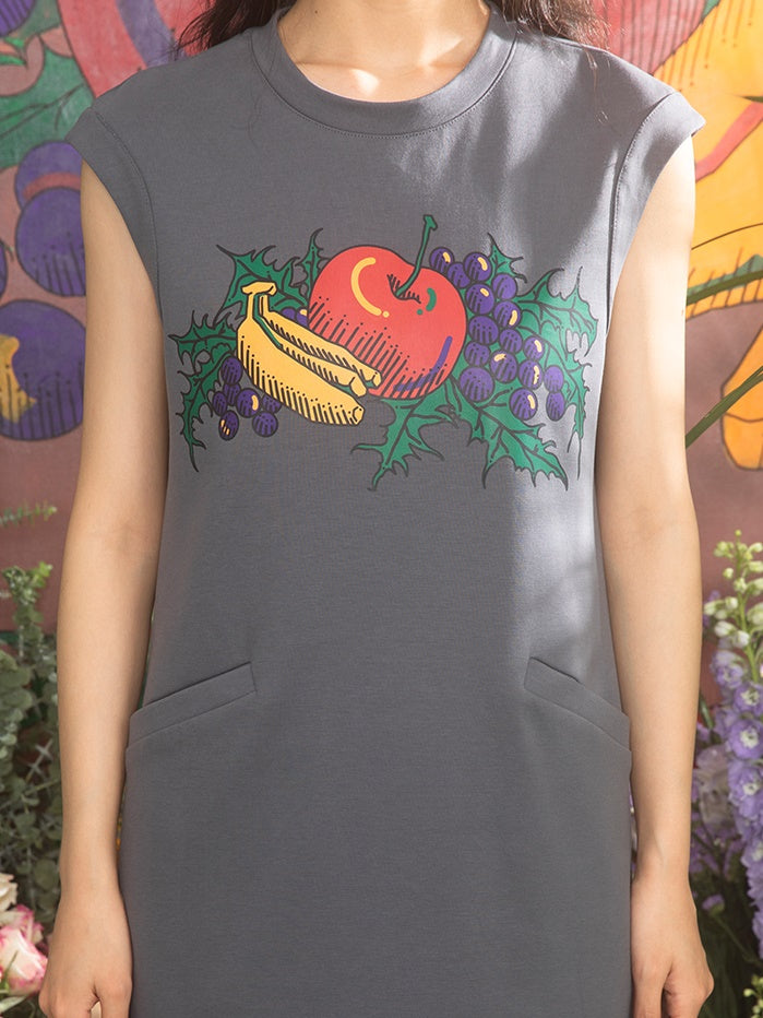 Fruit Printing Mid-length Sleeveless One-piece