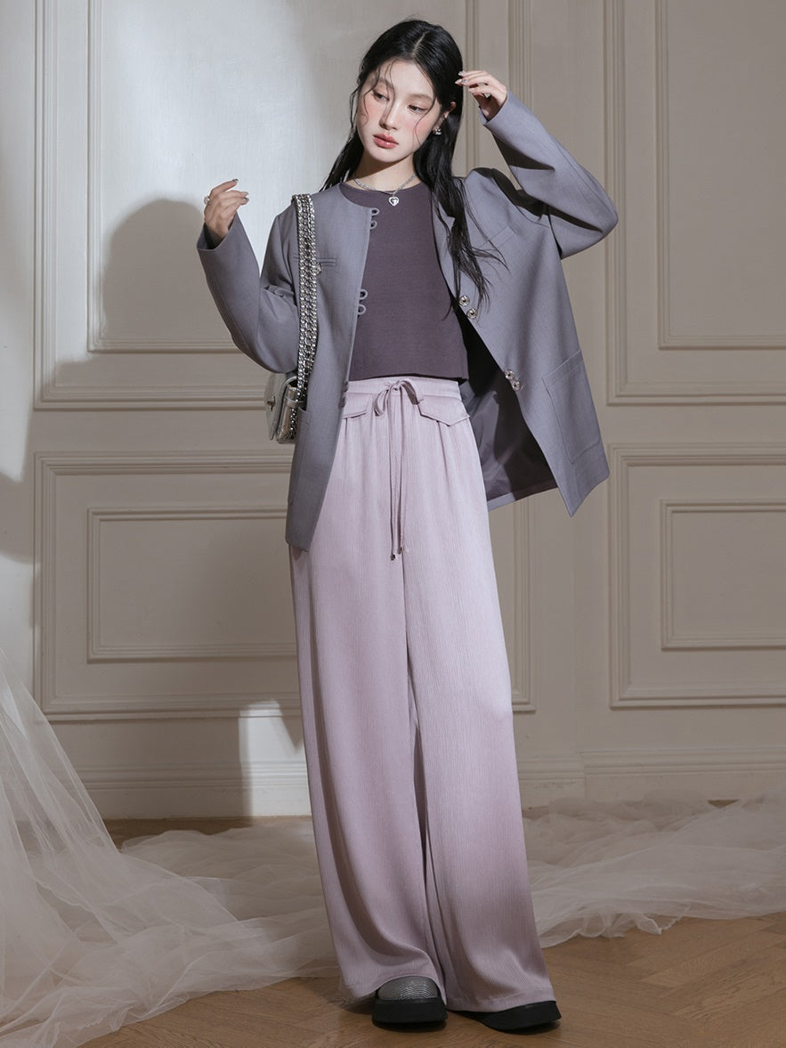 주름진 드레이프 캐주얼 바지