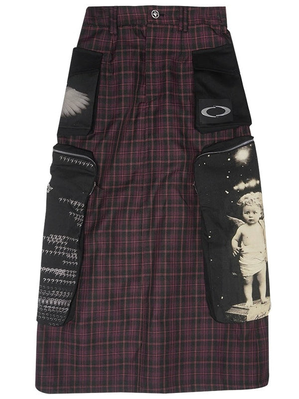 Check Zipper Short Jacket & Patch Pocket Long Skirt