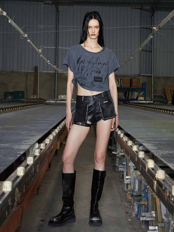 Straps PU Leather Short Pants