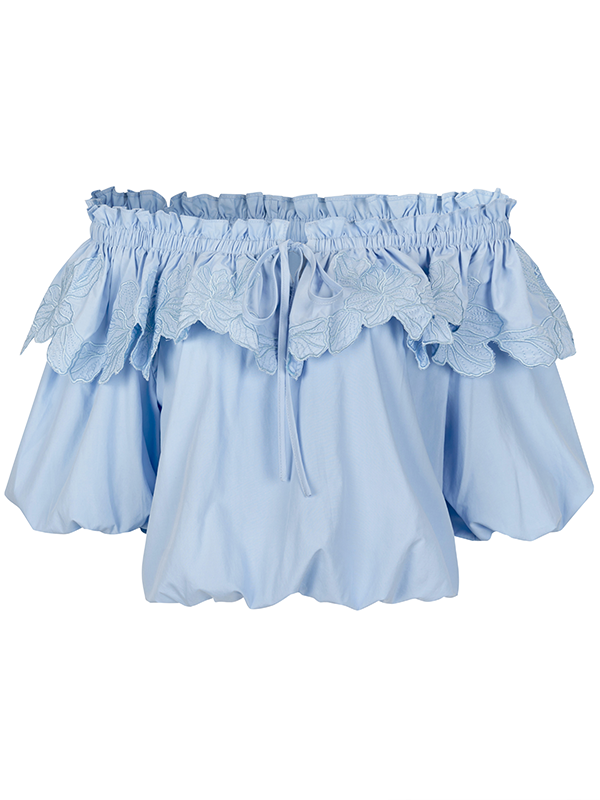 Carved Flower Lace Off-Shoulder Top & Embroidered Skirt