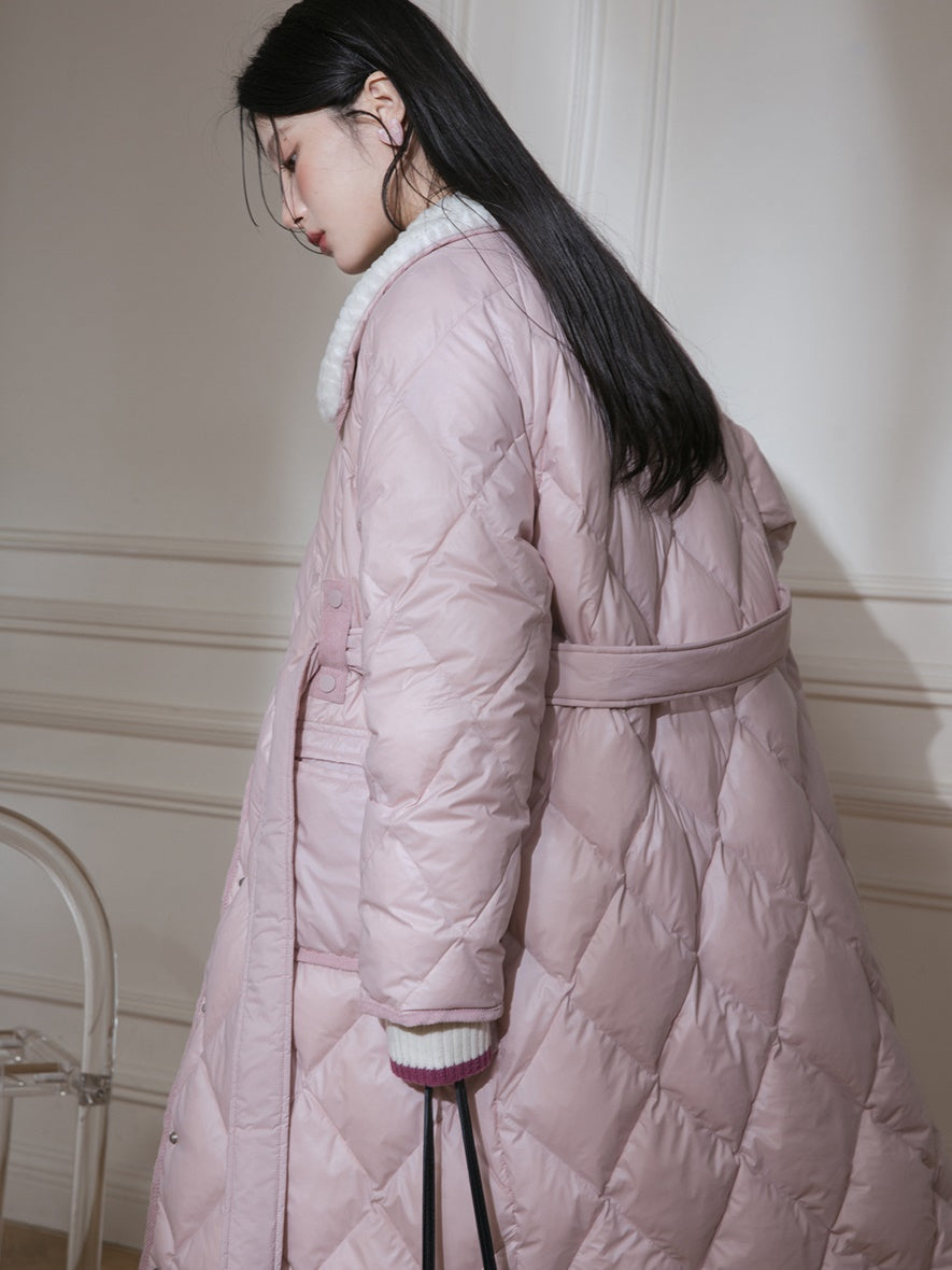 Diamond Stitch Long Down Jacket