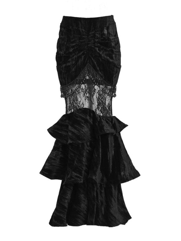 Velvet Lace Slim Mermaid Skirt