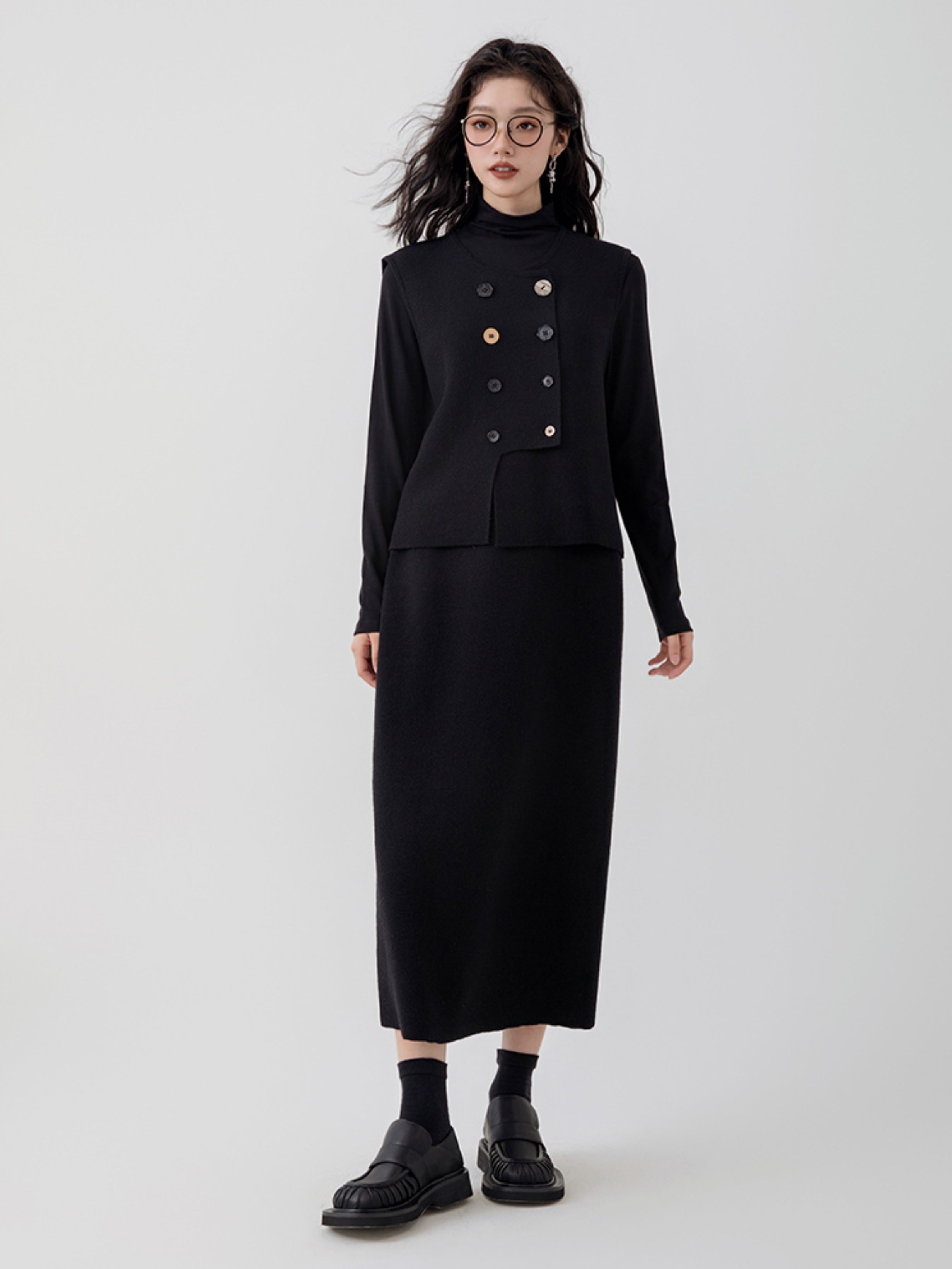 Unregelmäßige Designweste & Rock & halbhoher Halshemd