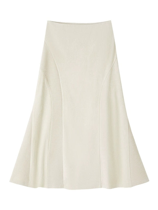 Fake Suede Curved Patchwork Skirt