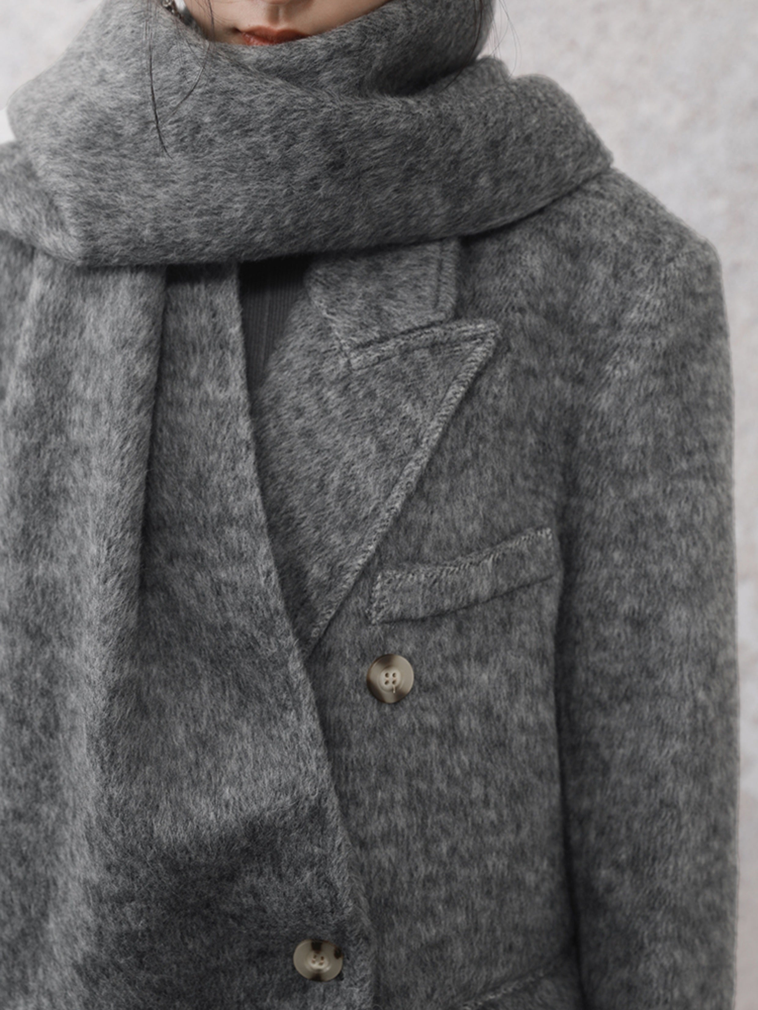 슈트 칼라 양면 미드 길이 코트