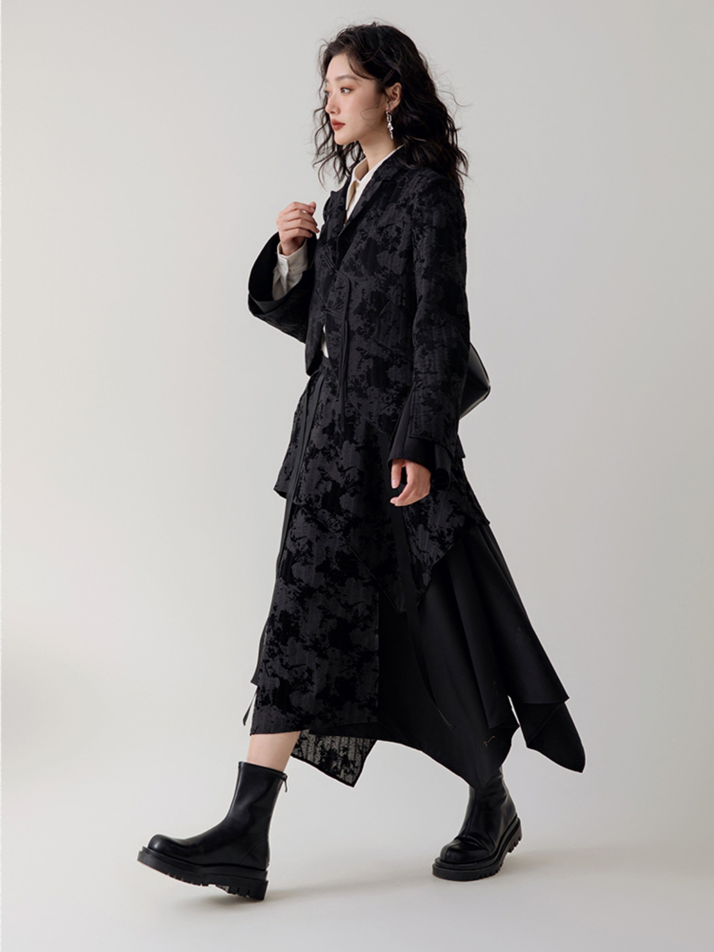 Chinese Style Flare Sleeve Jacket & Asymmetrical Skirt