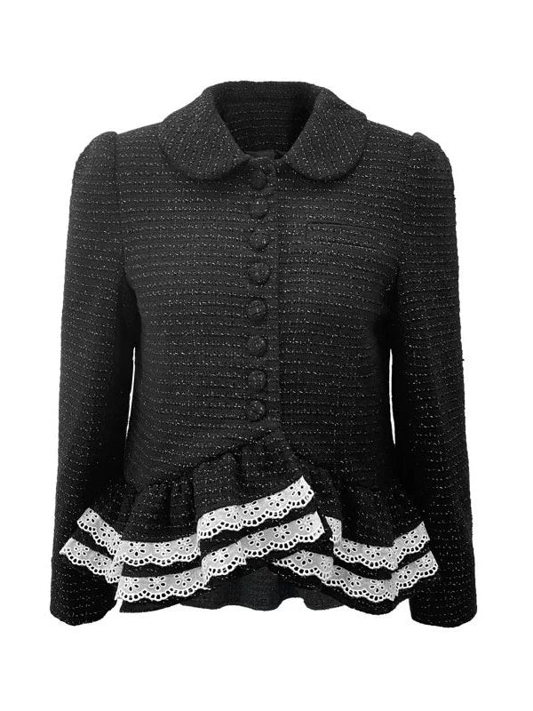 Irregular Lace Hem Jacket & Flare Pleated Skirt