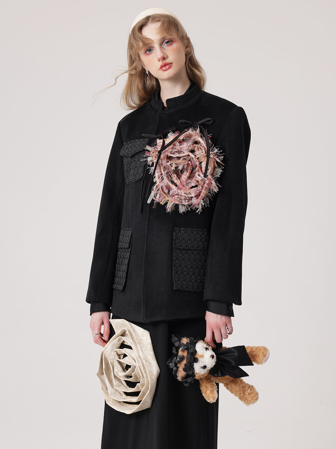 Rose Detachable Mid-mountain Collar Jacket
