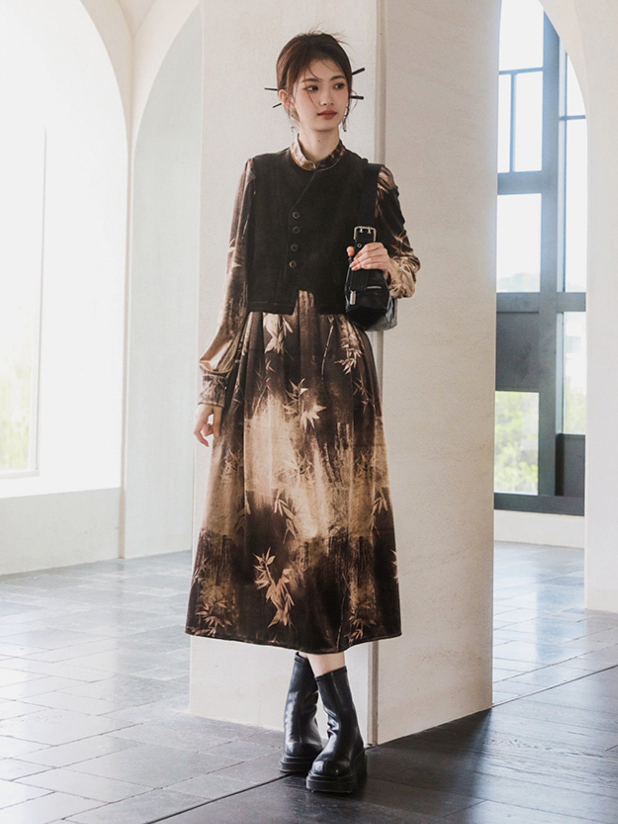 중국 스타일 가짜 트위 넥타이 넥타이 염색 드레스