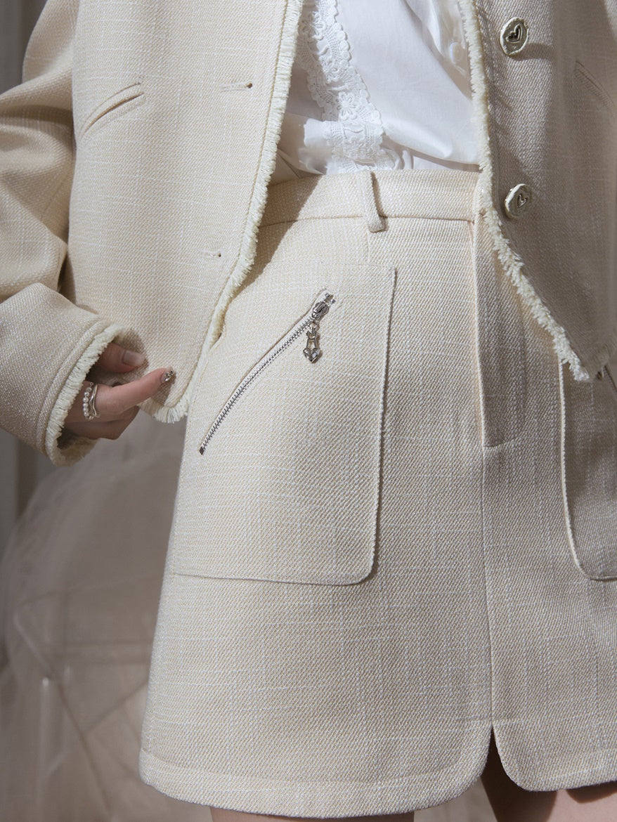 V-neck Small Fragrant Style Short Jacket & Skirt Set-up