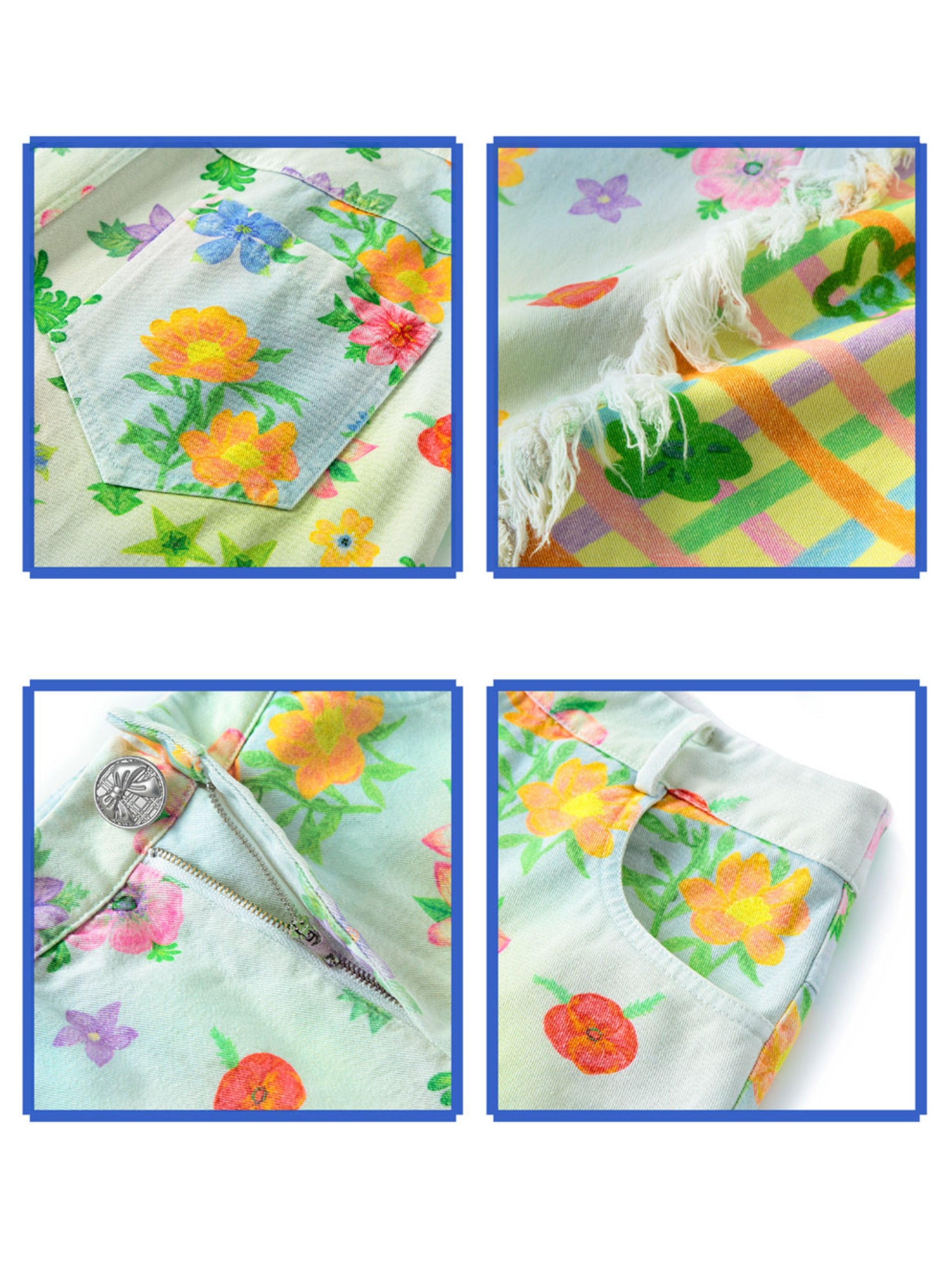 Nähte Blume Plaid A-Line-gedruckter Rock