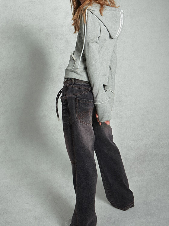 Retro Distressed Color Loose Wide-leg Jeans