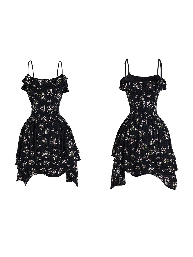 Irregular Floral Sling Dress