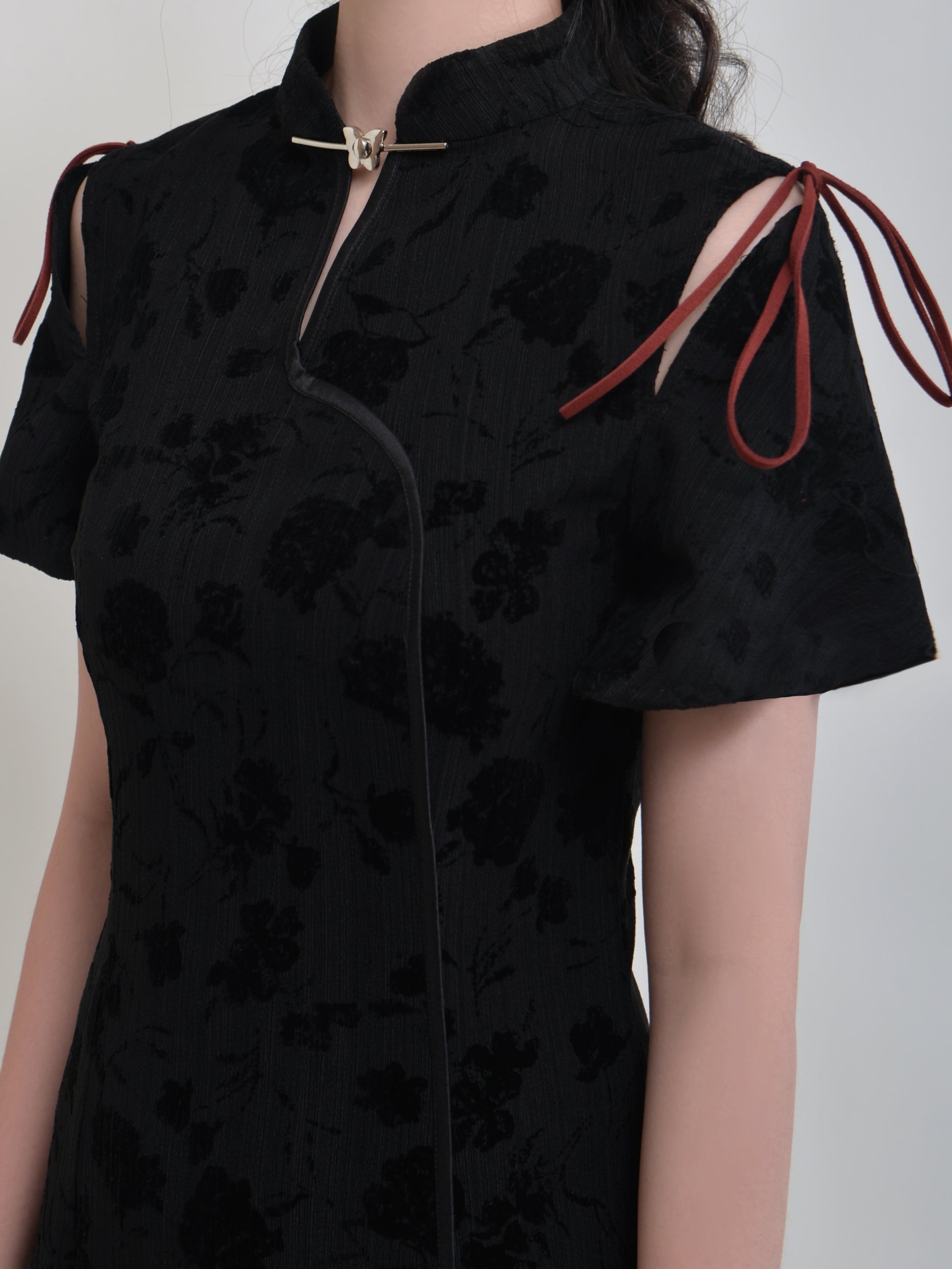 New Chinese Style Color Trim Irregular Frill Dress