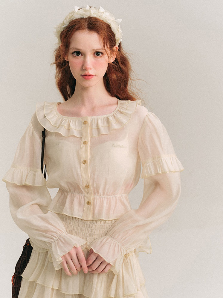 Shimmer Frill Collar Shirt & Fluffy Cake Skirt