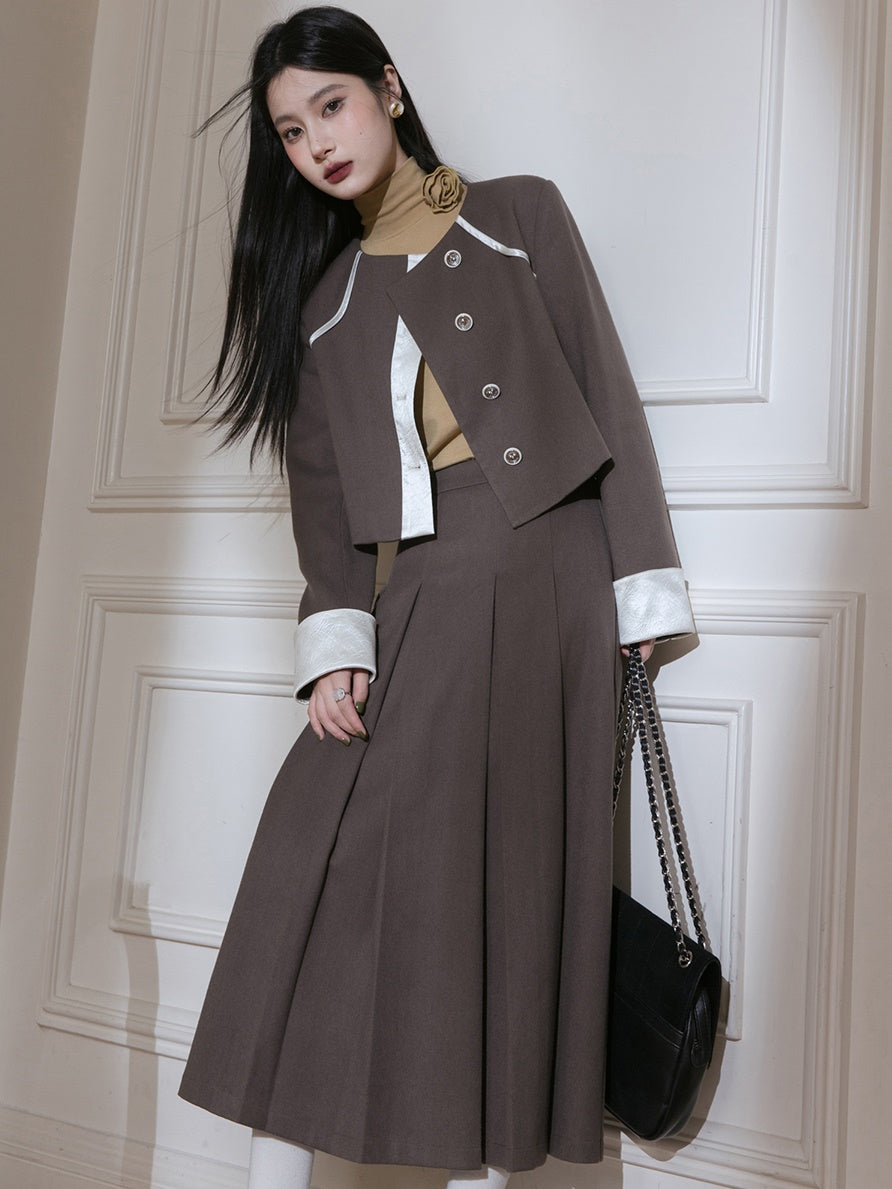 Satinstich Short Jacket & Long Faltenrock-Setup