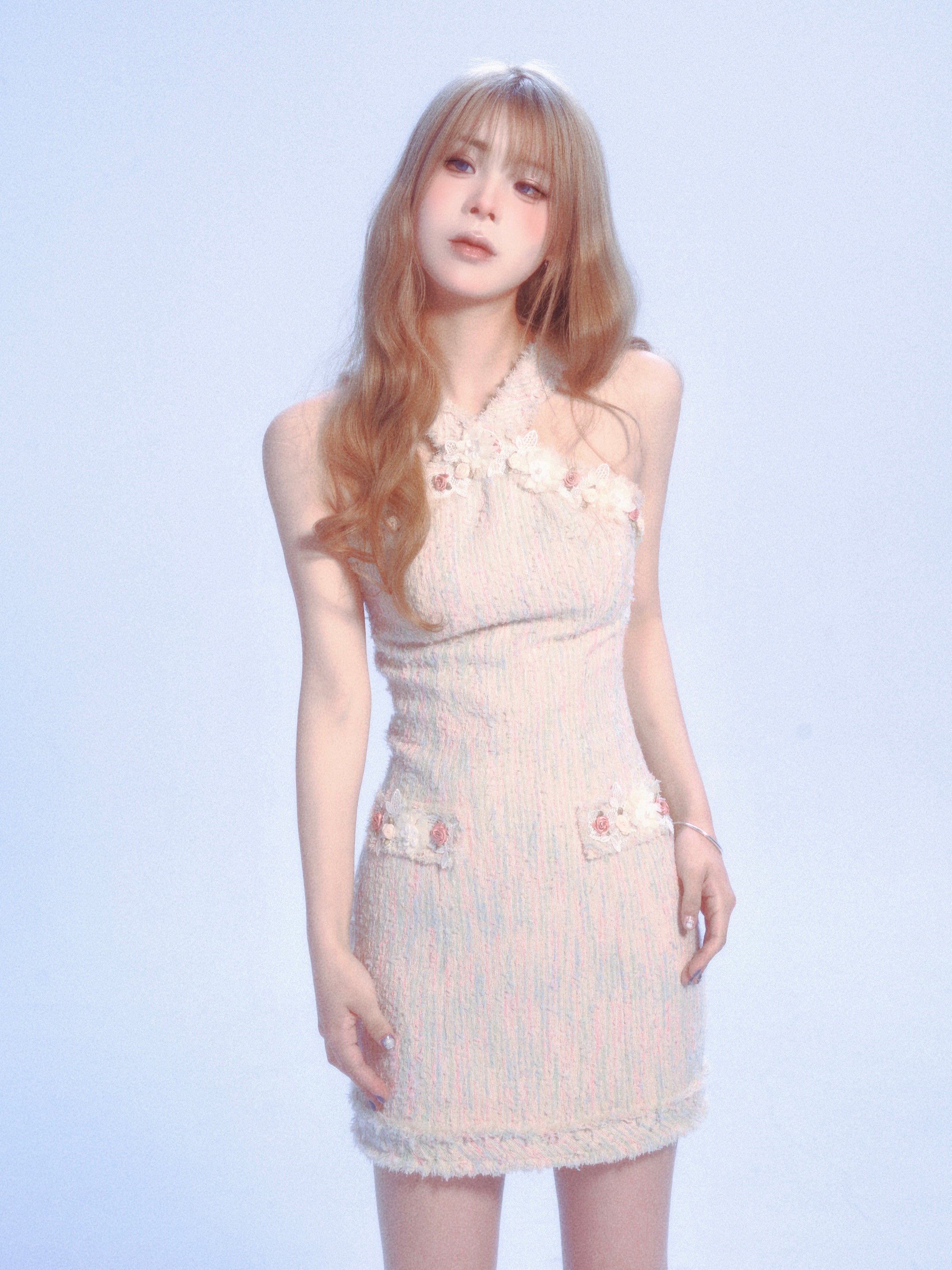 Neckholder -Nackengurt Tweed Slim Short Kleid