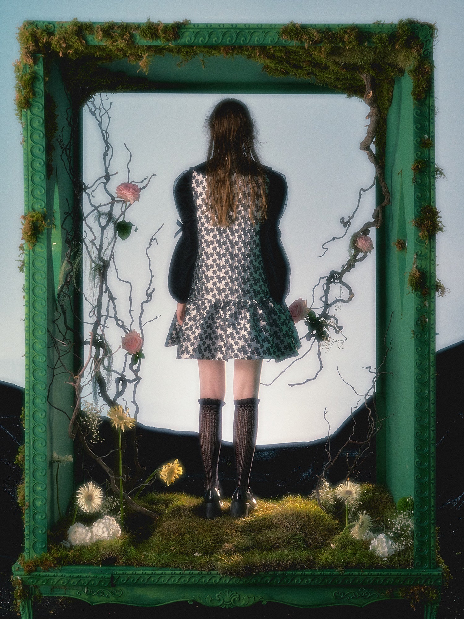 Blumenjacquard Ribbon Puffy Sundress