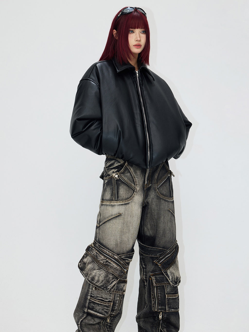 패딩 된 짧은 가죽 자켓