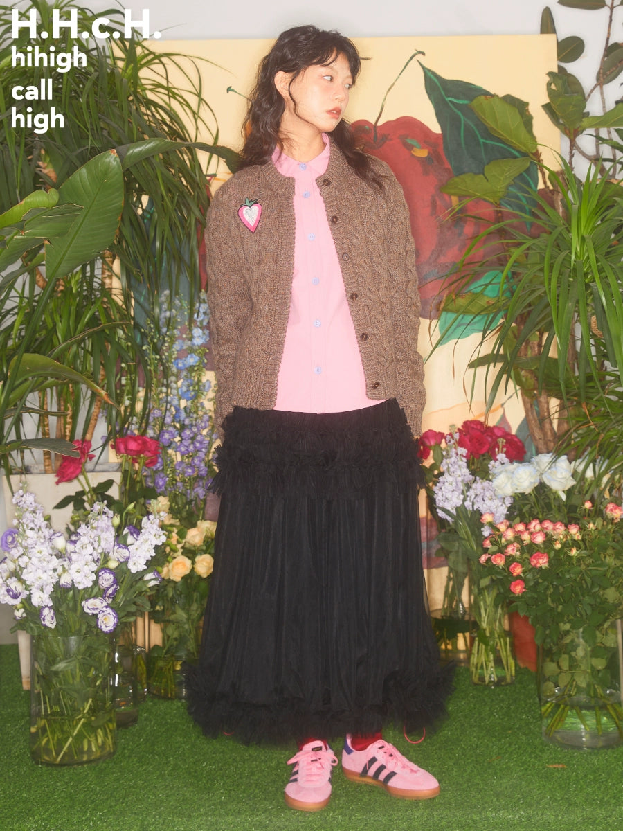 Love Strawberry Embroidered Cable Knitted Cardigan