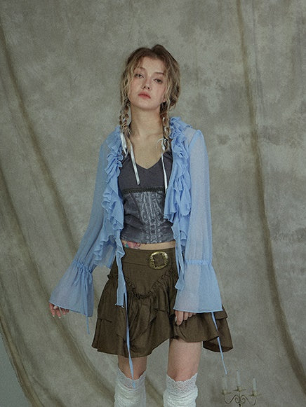 Ruffless Trompetenhülle Langarm Shirt