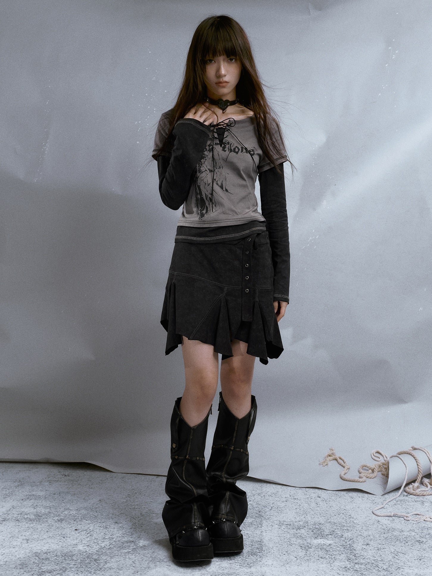 Irregular Hem Punk Textured Skirt – ARCANA ARCHIVE