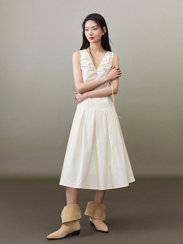 V-Neck Sleevess Tuck 원피스