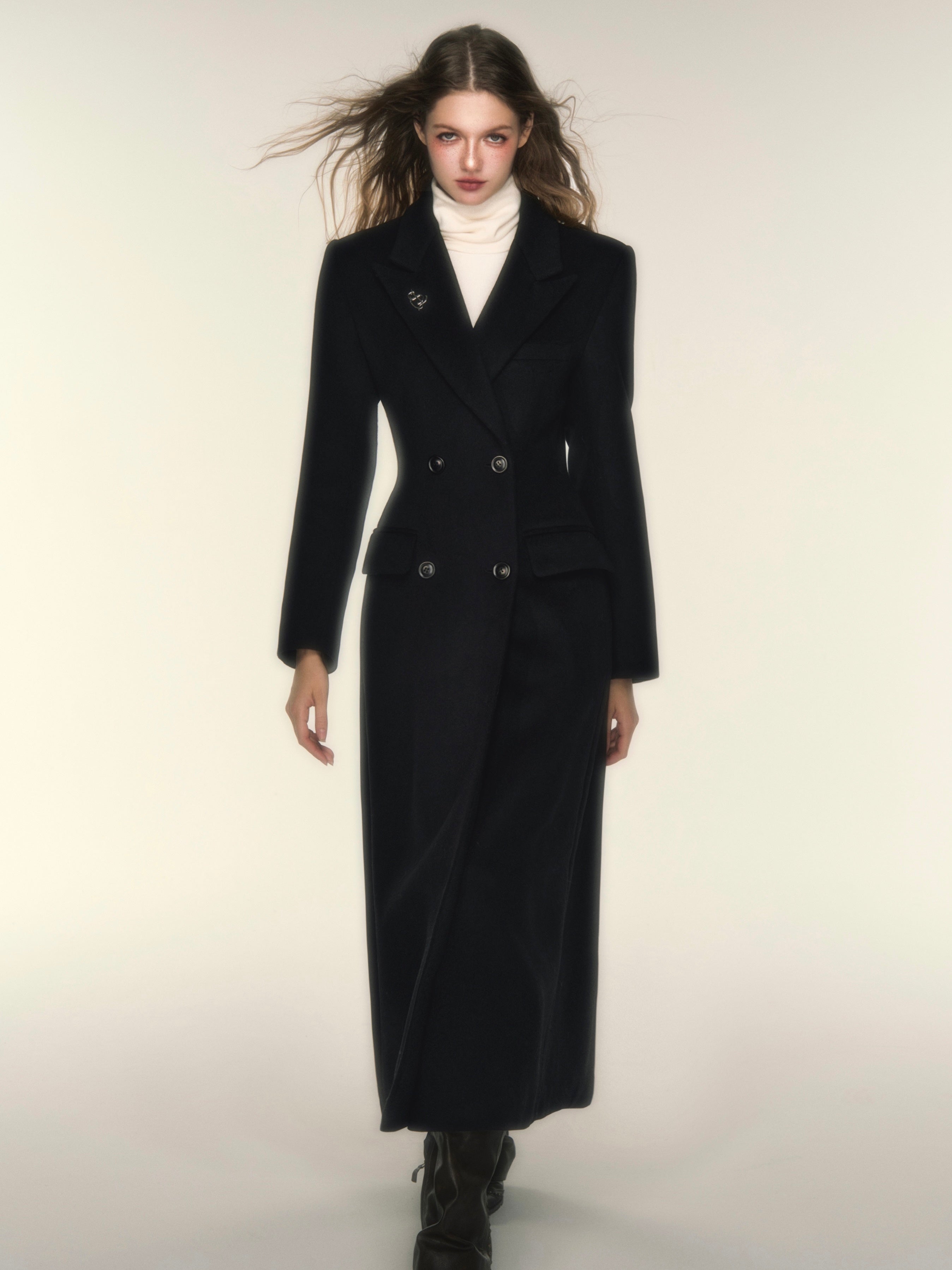 모래 시계 허리 더블 버튼 롱 코트