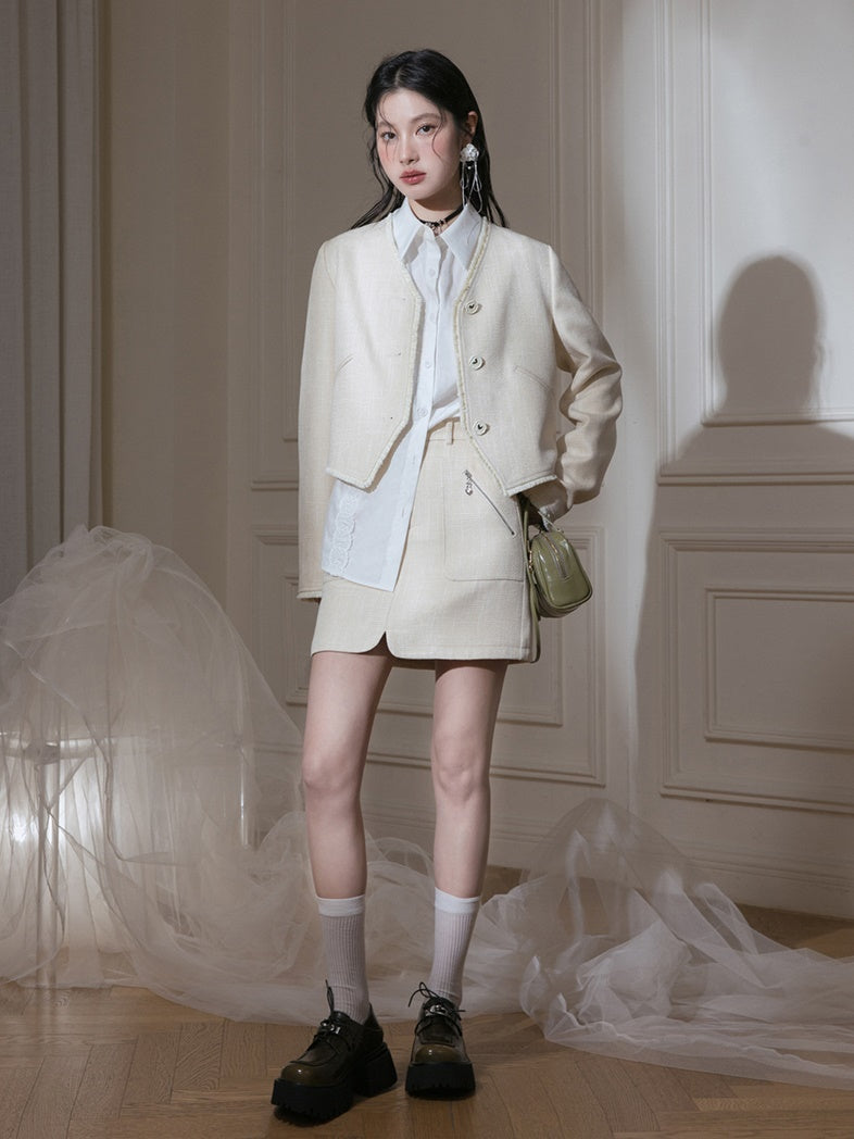 V-neck Small Fragrant Style Short Jacket & Skirt Set-up