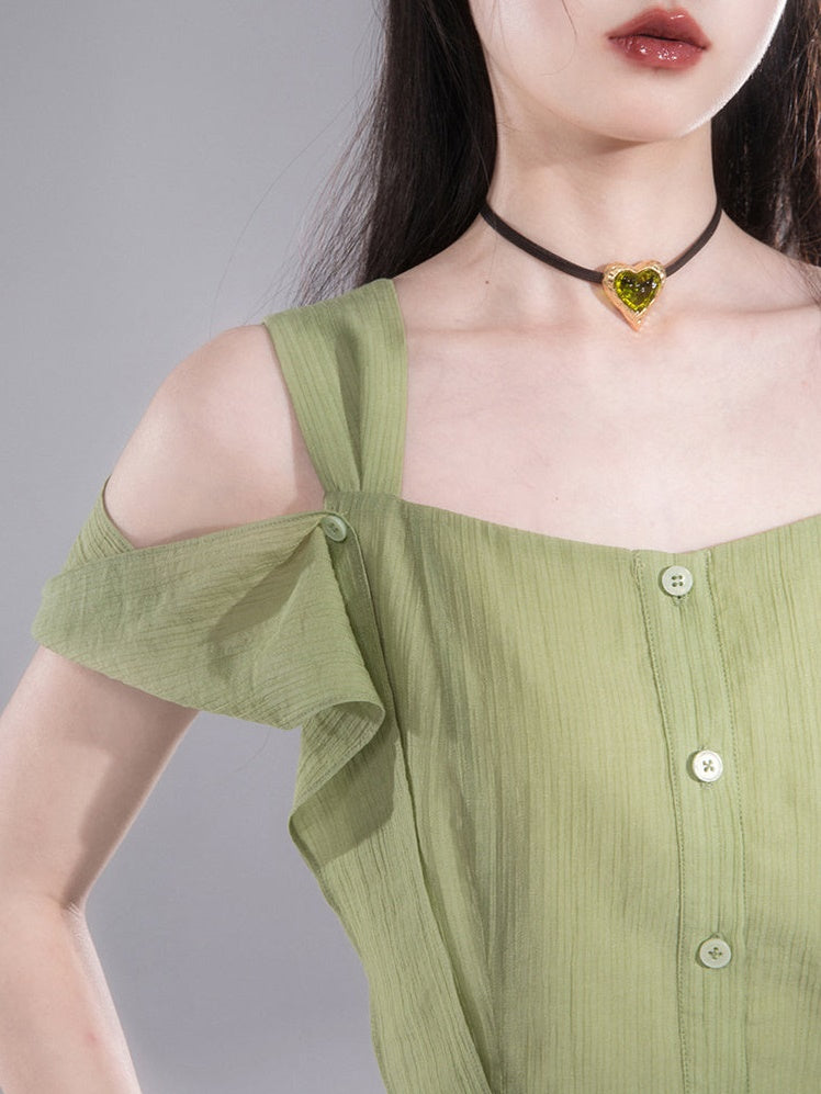 Square Neck Shirt With Shoulder Sleeves