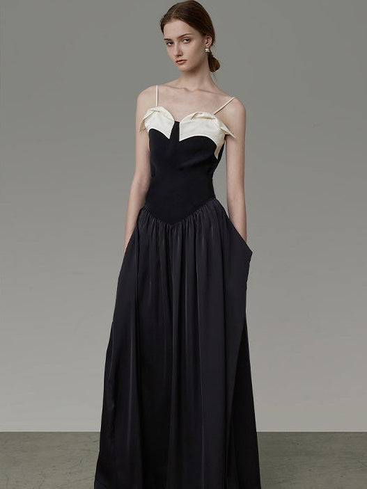 Color Contrast Design Suspenders Elegant Dress