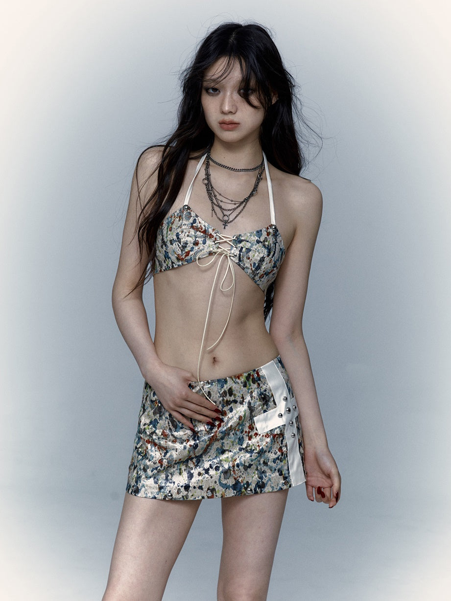 Colorful Paint Design Bikini & Short Skirt