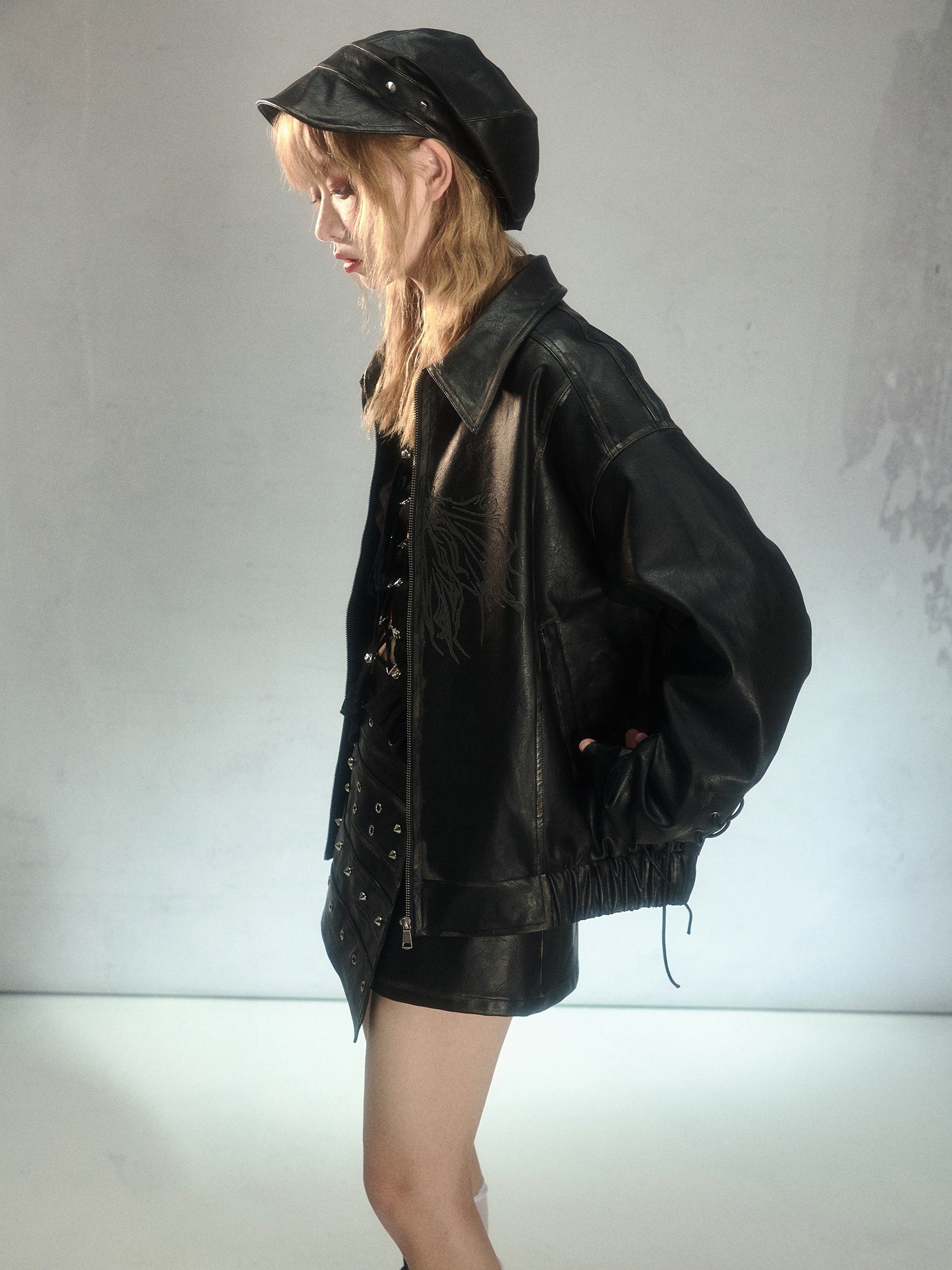 Veste en cuir lâche imprimé à l&