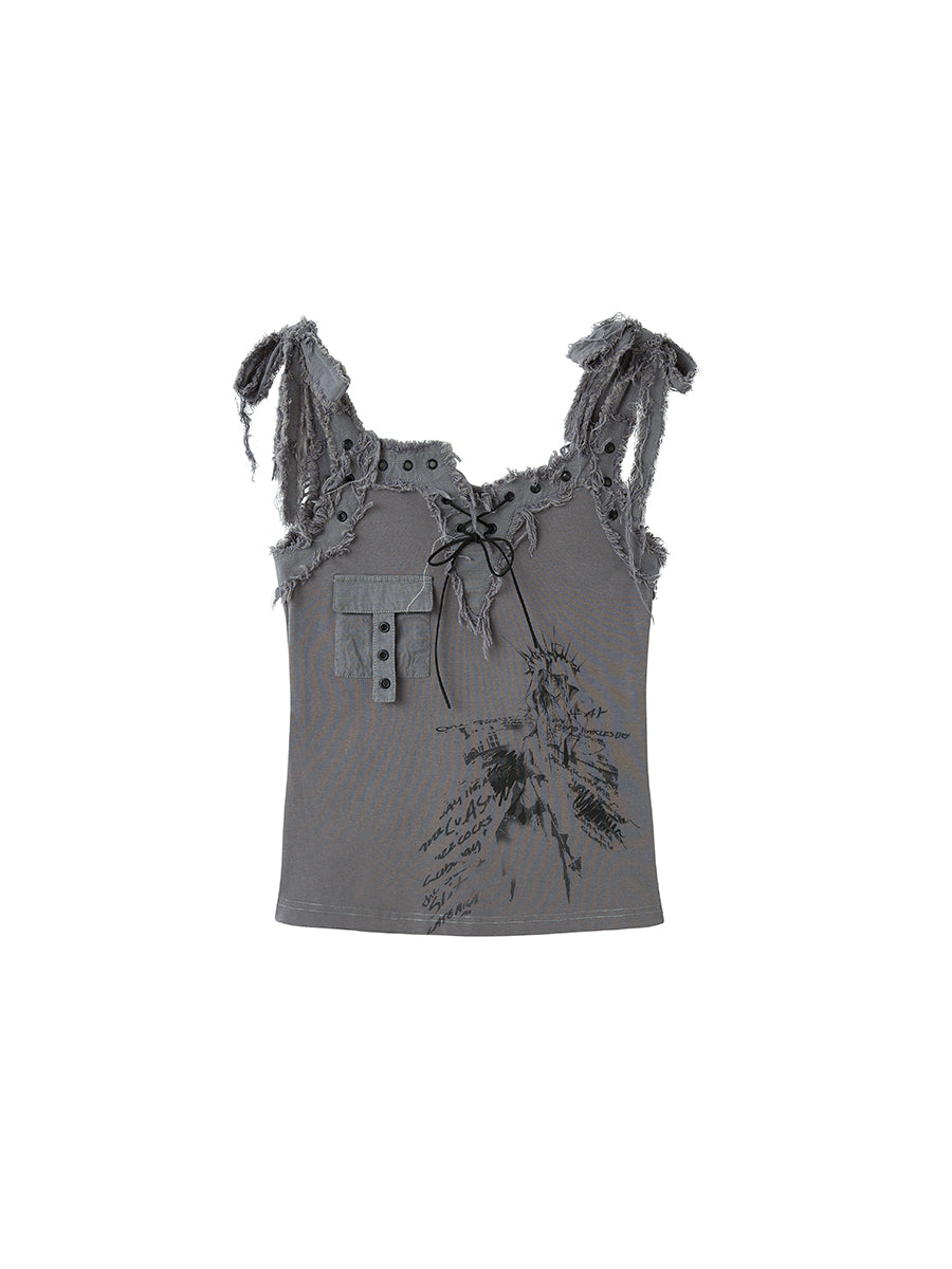 Printed Raw Edge Asymmetric Camisole