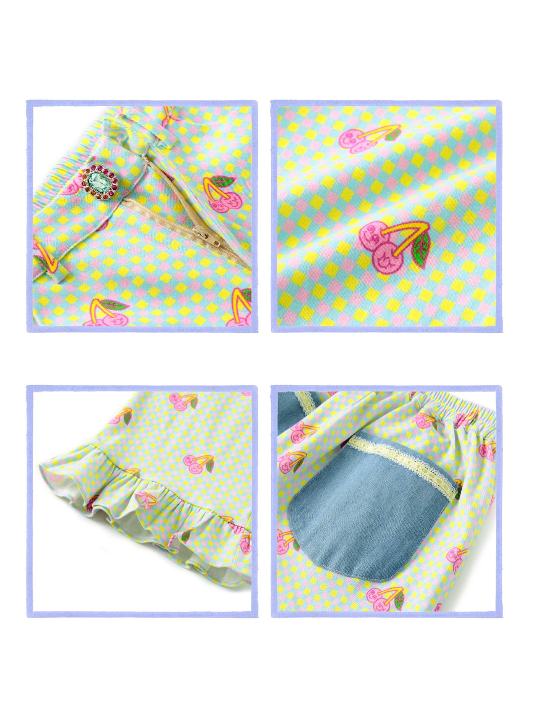 체리 격자 무늬 프린트 프린트 똑바로 바지