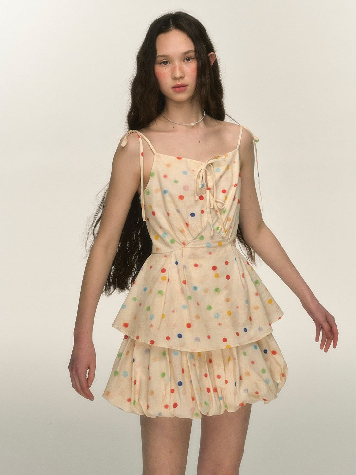 Colorful Polka Dot Print Camisole & Tutu Balloon Skirt