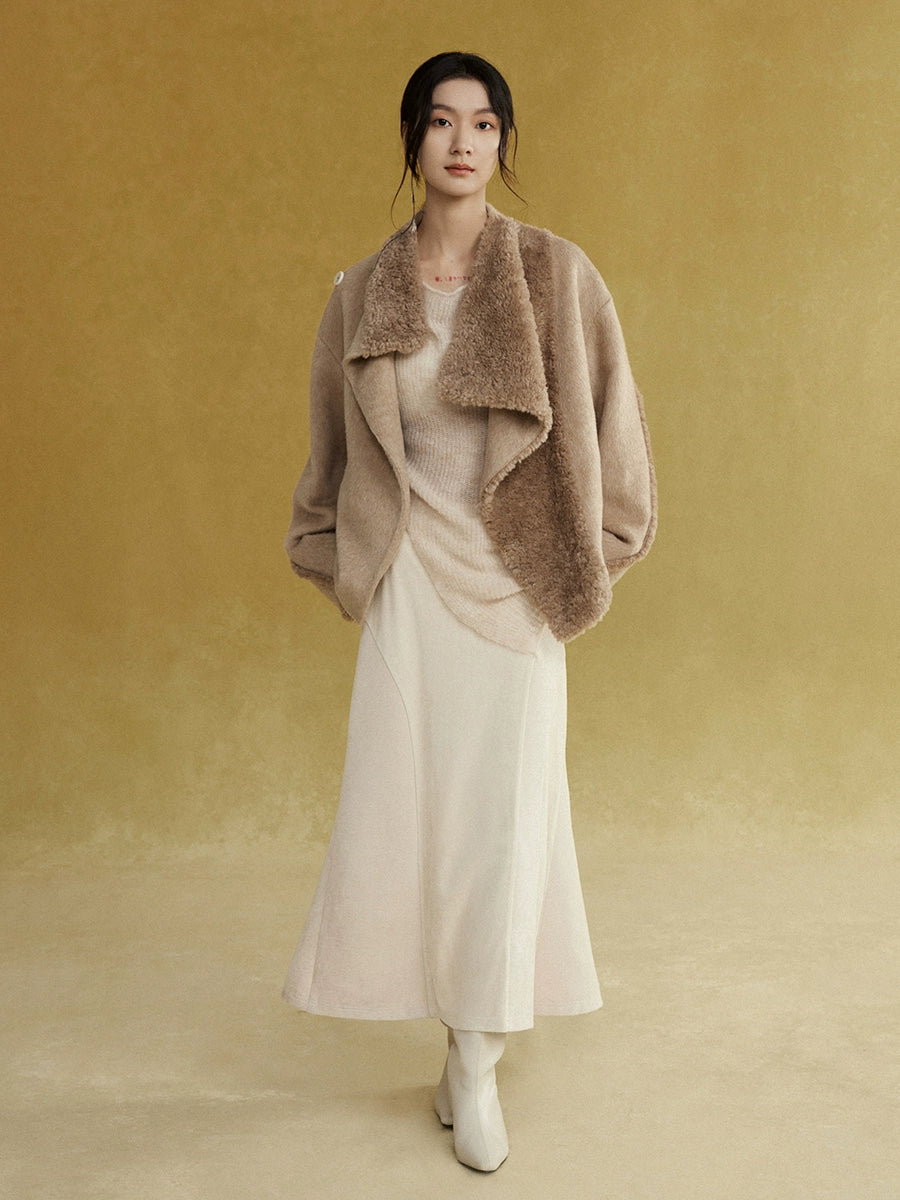 드레이프 넥 보아 짧은 재킷