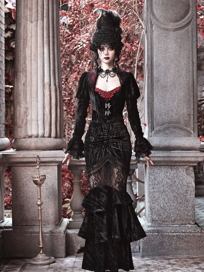 Gothic Velvet Spinnweb Court Strickjacke Top