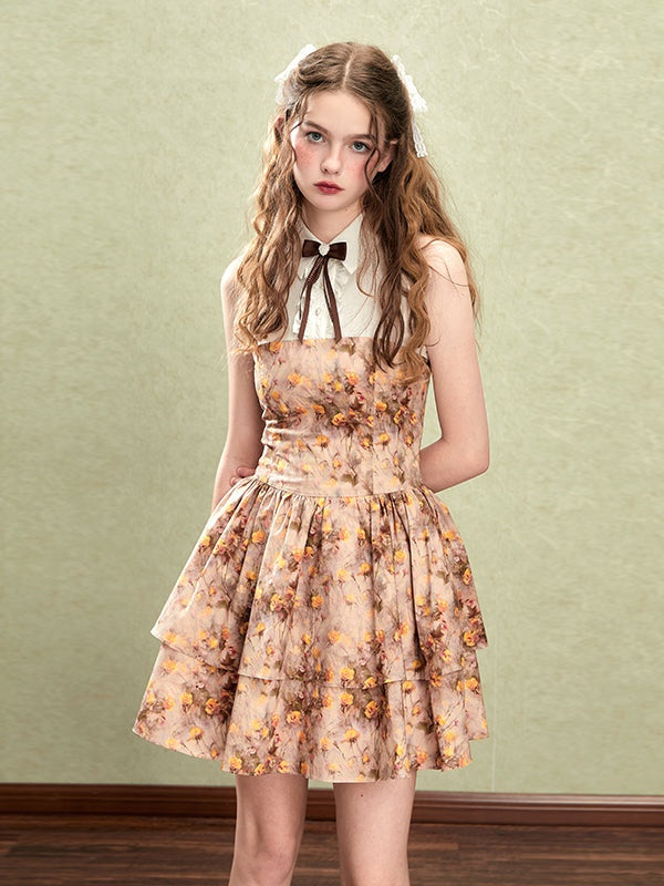 Retro Oil Painting Floral Sweet Dress & Sleeve Bolero