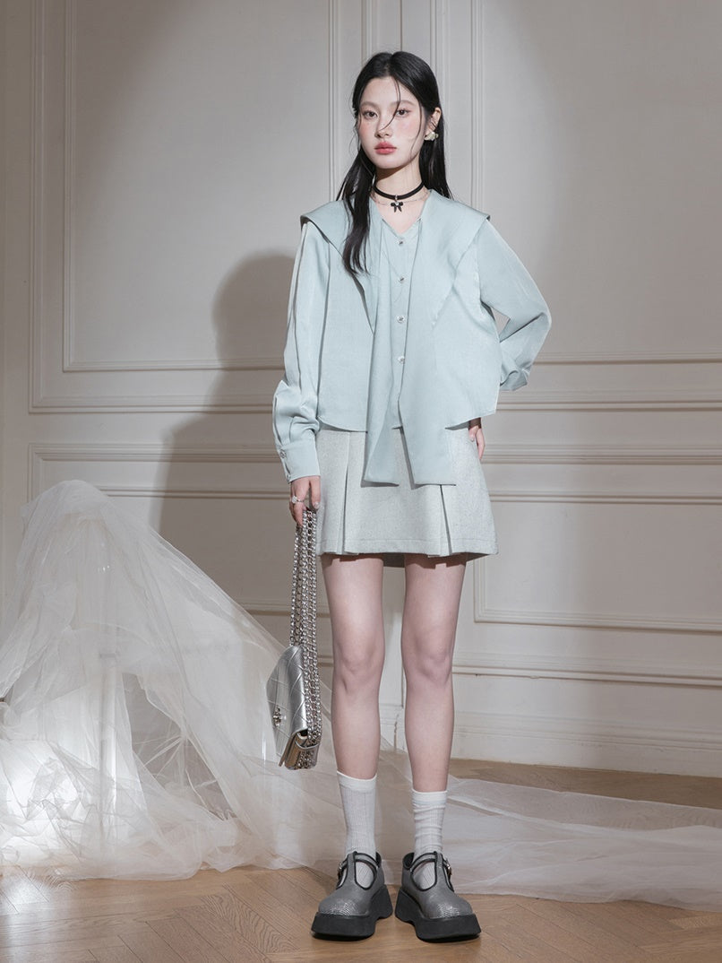 Loose Tailored Jacket & Box Pleated Skirt Set-up