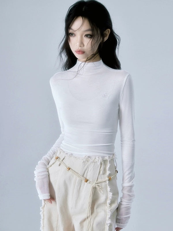 Embroidered Bottle Neck Slimming Bottoming Shirt
