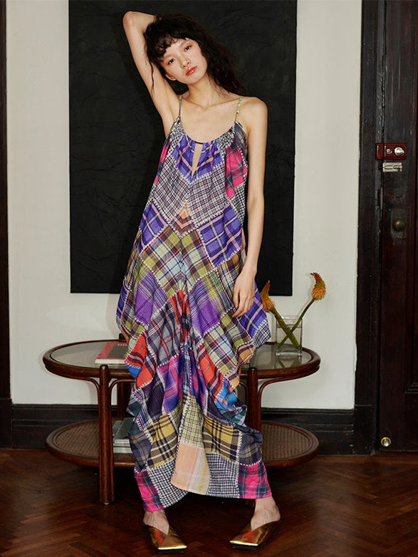 Multi Check Long Slip Dress
